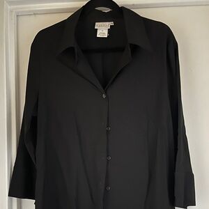 H&M long black stretch collared blouse duster 3/4 sleeves